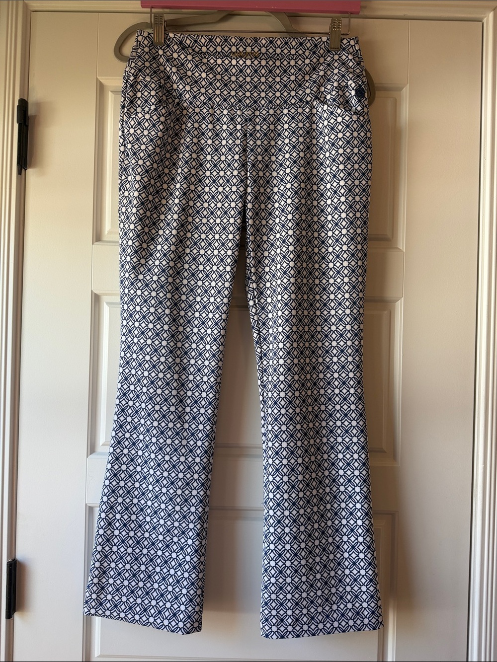 Lilly Pulitzer Navy & White Geometric Boot Cut Pants